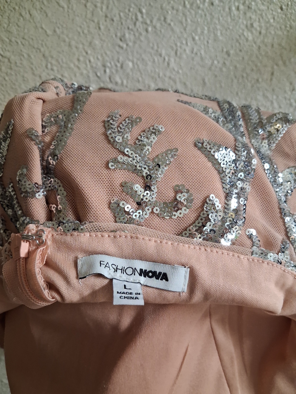 Nude Sleeveless Mermaid Dress with Silver Sequin Embellishment - Picture 3 of 3